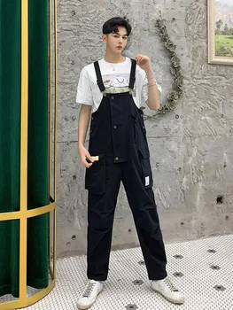

Men's Overalls Cargo Pants Fashion Casual Bib Jumpsuits Trousers Male High Streetwear Hip Hop Loose Harem Pant