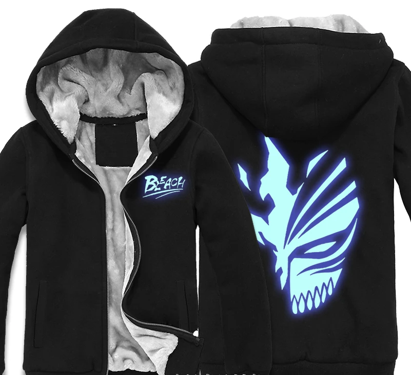 

Japan Anime Bleach Death Mask Thick Fleece Mens Outwear Big Yards Cotton Hoodie Coat Jacket Parkas Warm