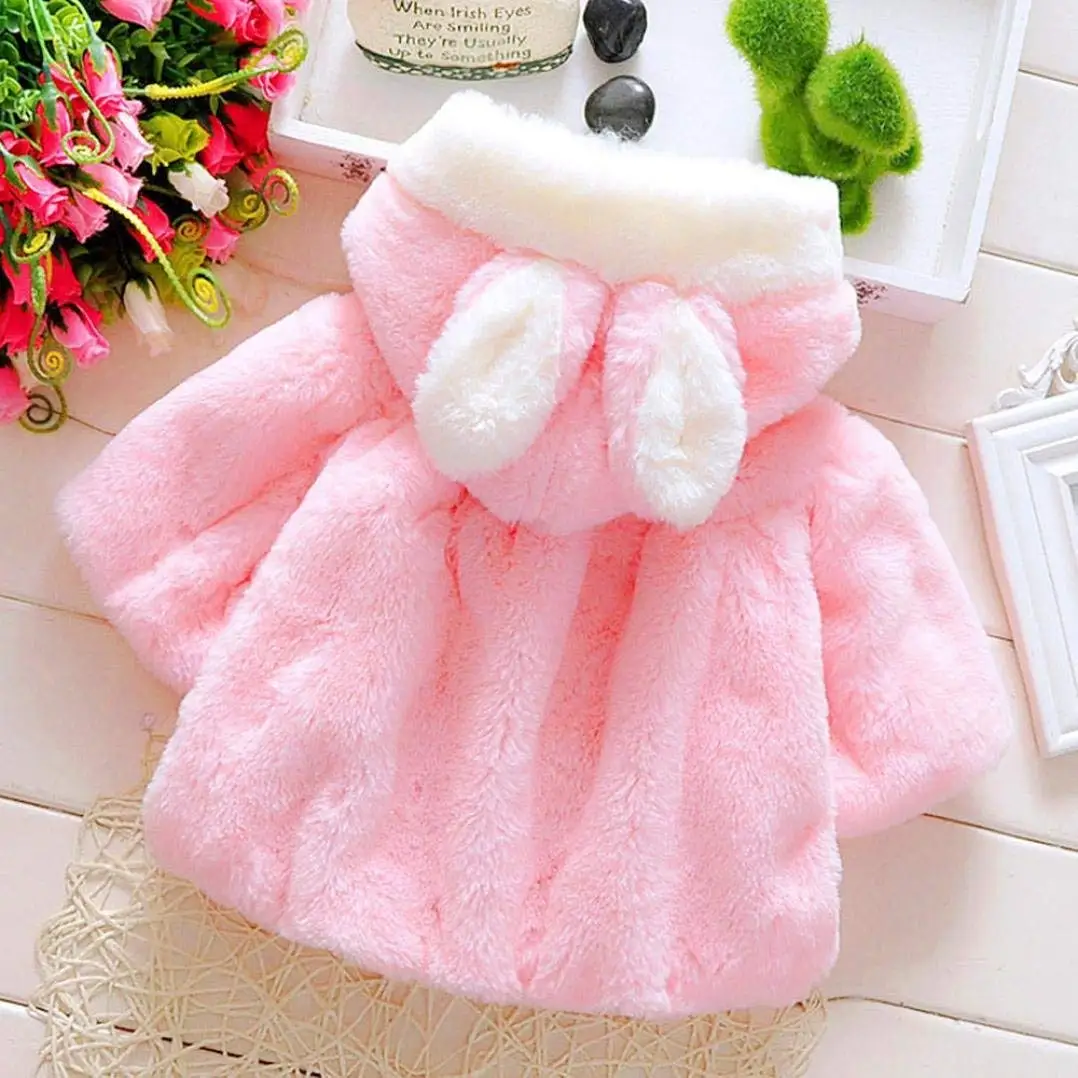 Осенне-зимнее пальто с капюшоном для новорожденных девочек; куртка-плащ; плотная теплая одежда(розового цвета