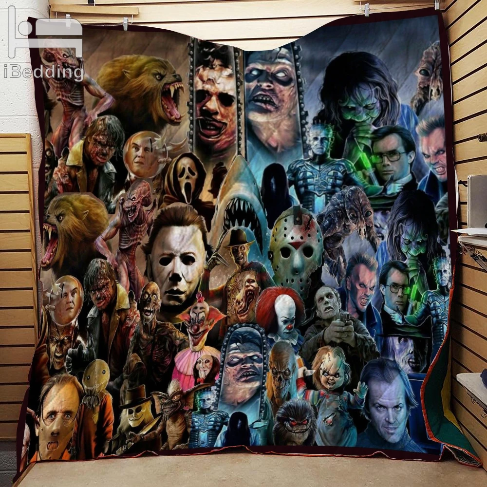 

80s and 90s Horror Movies Classic Movie Characters Monster Printed Quilt Blanket Twin Full/Queen King Size Customize