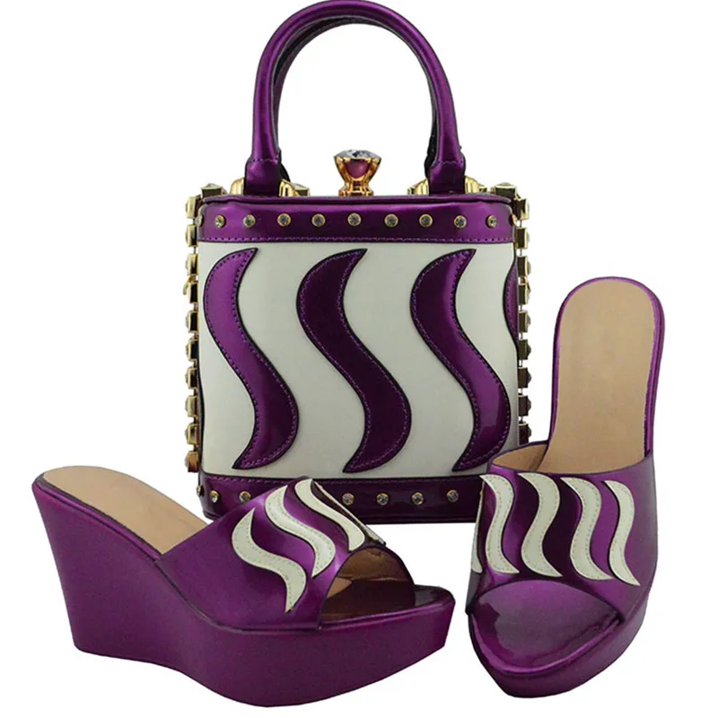 Последний модный Африканский комплект из женских итальянских туфель и сумочки в нигерийском стиле; женские вечерние туфли-лодочки и