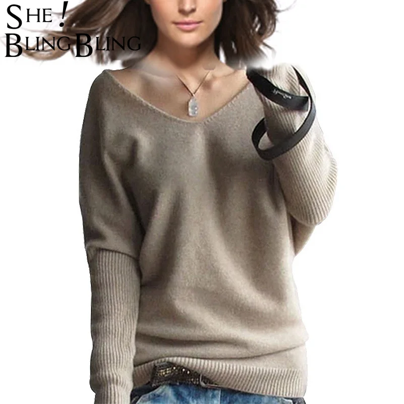 

Plus Size 4XL Cashmere Sweater Women Winter Sexy V-neck Sweaters Fashion Lady Loose Batw Sleeve Pullovers Quality Wool