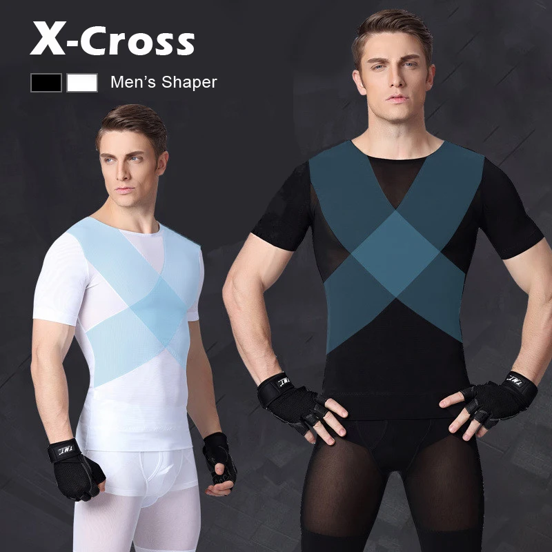 Mens Corset Body Shaper Big X Cross Design On Chest And Back Shapewear