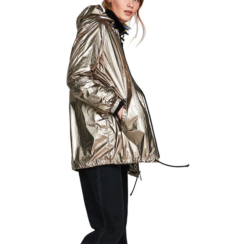 

Plus size Punk Waterproof Metallic Color Hooded Basic Jacket Coat Women Biker Jacket Outwear Autumn Casual Zipper Bomber Jacket