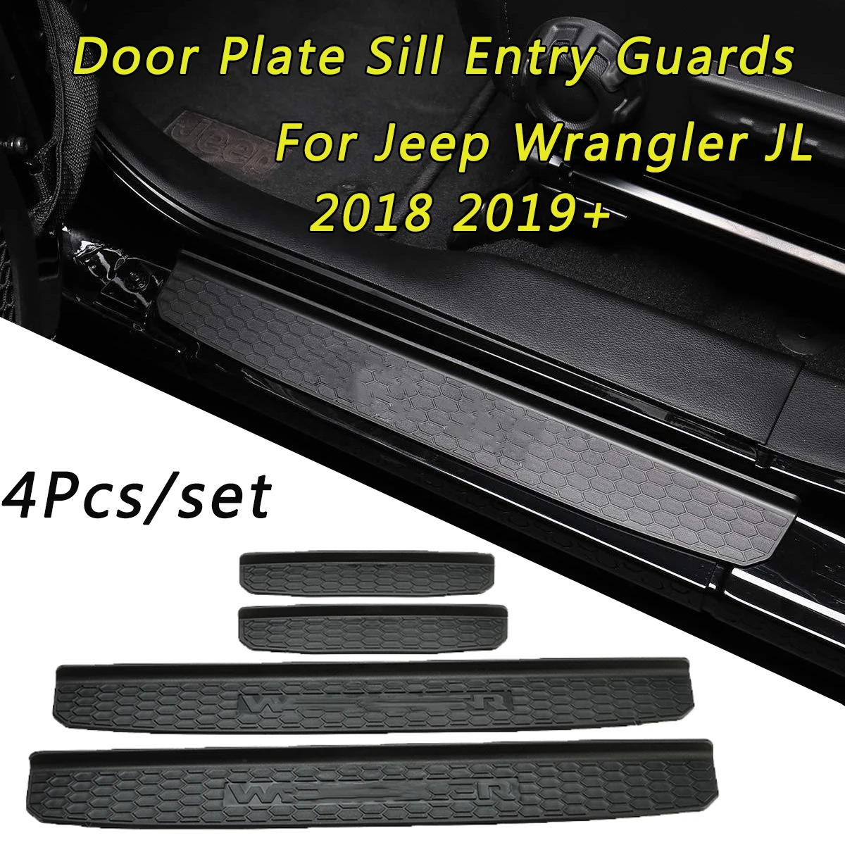 

1 Set Door Plate Sill Entry Guards For Jeep Wrangler JL 2018 2019+ 4-Door Accessories Car Door Panels Car Styling