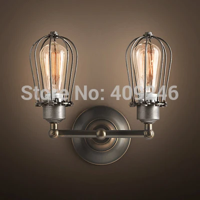 LOFT Vintage Industrial Edison Wall Light Bulb Double Cage Metal Black With Rust Color | Лампы и освещение
