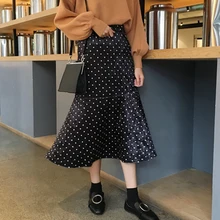 Стиль Модные женские юбки трендовые женские с принтом в горошек вельветовые с высокой талией женские тонкие студенческие элегантные женские юбки-трубы