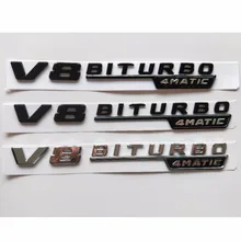 Cromado mate brillante Negro letras V8 BITURBO 4MATIC Fender emblema emblemas para Mercedes Benz AMG W205 W212 W213 W222 X253