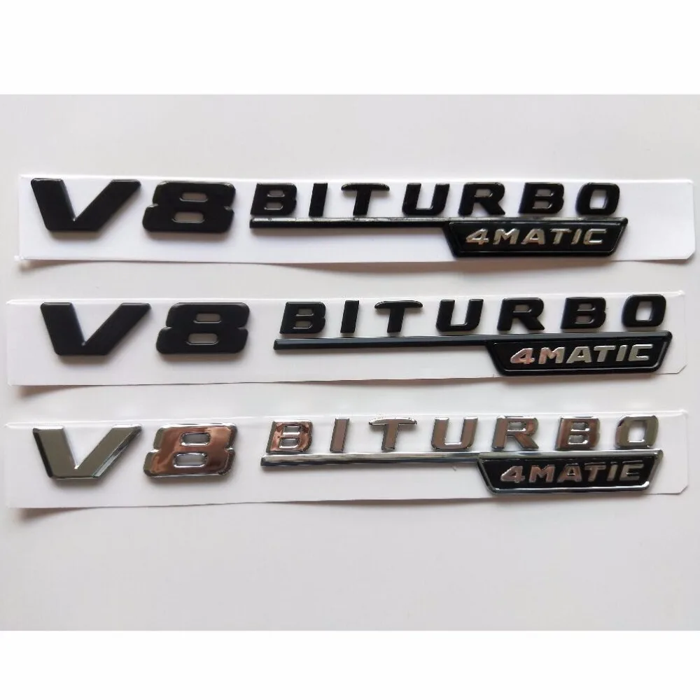 Хром матовый черный глянец буквы V8 BITURBO 4matic Fender Эмблемы для Mercedes Benz AMG W205 W212 W213 w222