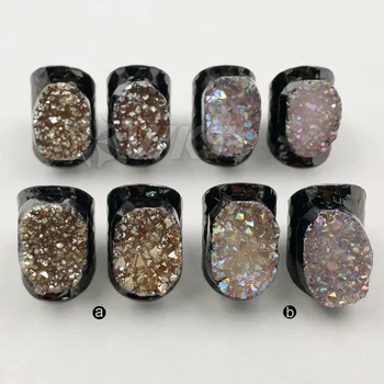 

WT-R277 Wholesale Custom Natural Angel Druzy Quartz Rings With Black Gun Plated Adjustable Size Rings For Fashion Jewelry Making