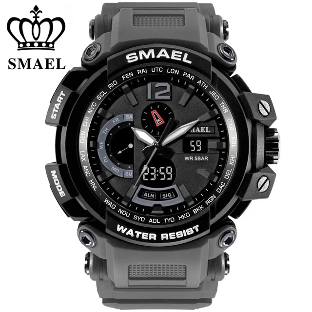 Relogio masculino, SMAEL, Брендовые спортивные часы для мужчин, 5AMT, наручные часы, цифровой светодиодный, мужские военные часы, часы для мужчин, montre homme - Цвет: GY