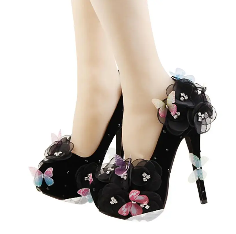 Flores Para Con Mariposa Negro Bien 2019 Elegante delgada Y Mujeres Otoño El La Primavera Ultra Nuevo Bombas COqItfxt