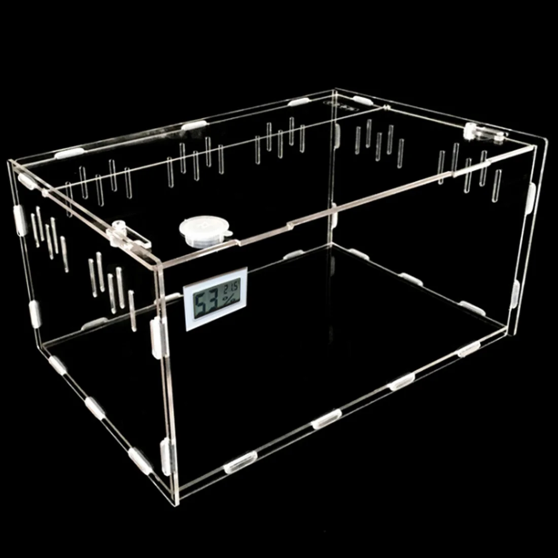 

PETFORU Acrylic Reptile Feeding Box Crawler Pets Feeding Container with Temperature Hygrometer - L