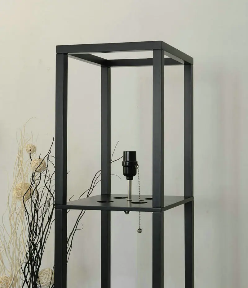 Decorativa de Madeira Luminária de Chão do Sotão Candeeiro de pé com Prateleira de Armazenamento de Mesa para Quartos Sala de Estar Modern Preto Branco Casa Led 14 Chão do Sotão Preto Branco Candeeiro de
