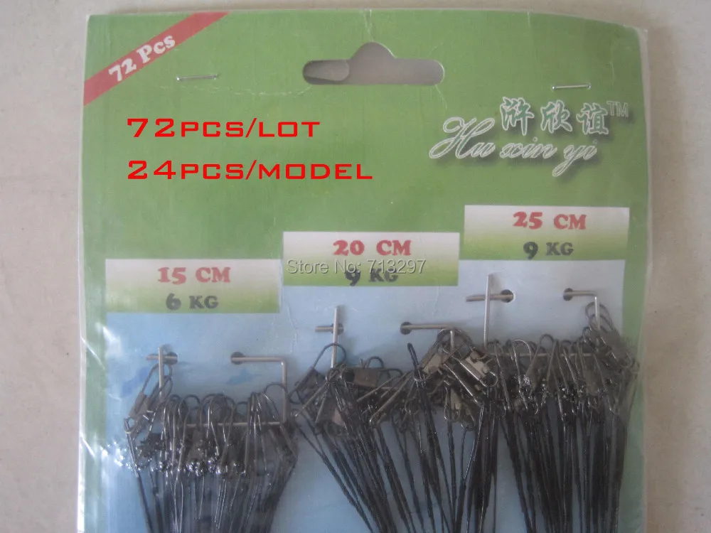 

72PCS/lot  Traces Wires Pike Card Rolling Swivels Safety Snap Fishing Lures Hook