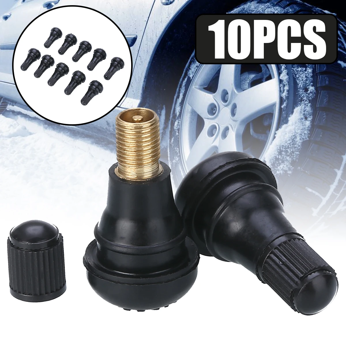 Wheels Tires Parts 10pcs Auto TR412 Tire Valve Stems Short Black Rubber Tyre Tubeless Snap-in Vavle Moped Motorcycle Car Quad