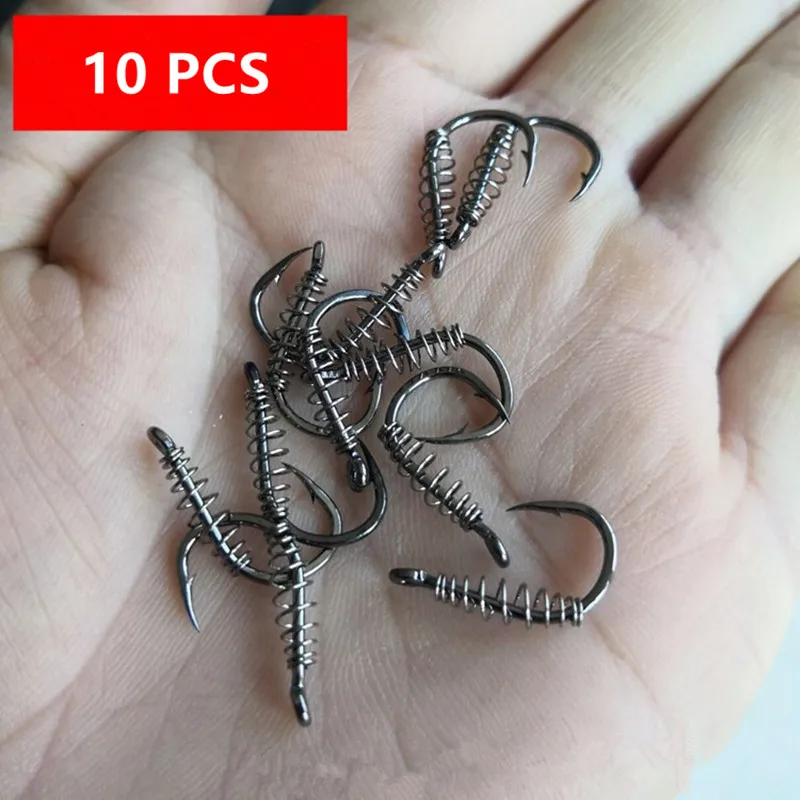 10pcs/lot High Carbon Steel Spring Hook Barbed Swivel Carp Jig Fly Fishing Hooks With Hole For Fishing Tackle Accessories Jig