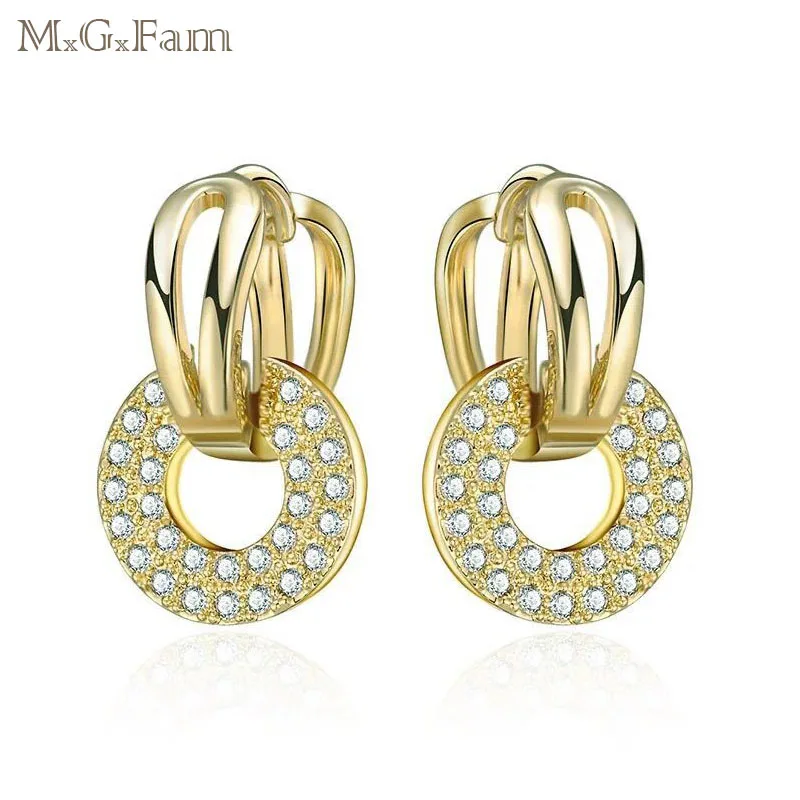 

MGFam 14 k Light Gold Color Drop Earrings for Women AAA+ Cubic Zircon Round Charms New Design