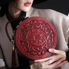 Женская сумка на плечо с ручкой сверху, натуральная кожа, повседневная, тисненая, в китайском стиле, с кисточками, сумка-тоут, через плечо, круговая сумка