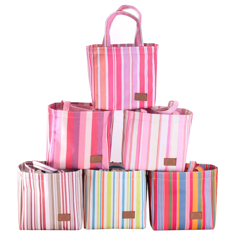 

Insulated Cold Lunch Bag Canvas Striped Picnic Carry Case Thermal Portable Travel Picnic Food Pouch Bags#121