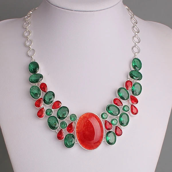 Christmas Gift High Quality Red Green Fashion Synthetic Crystal Choker Necklaces For Women SGN-P026