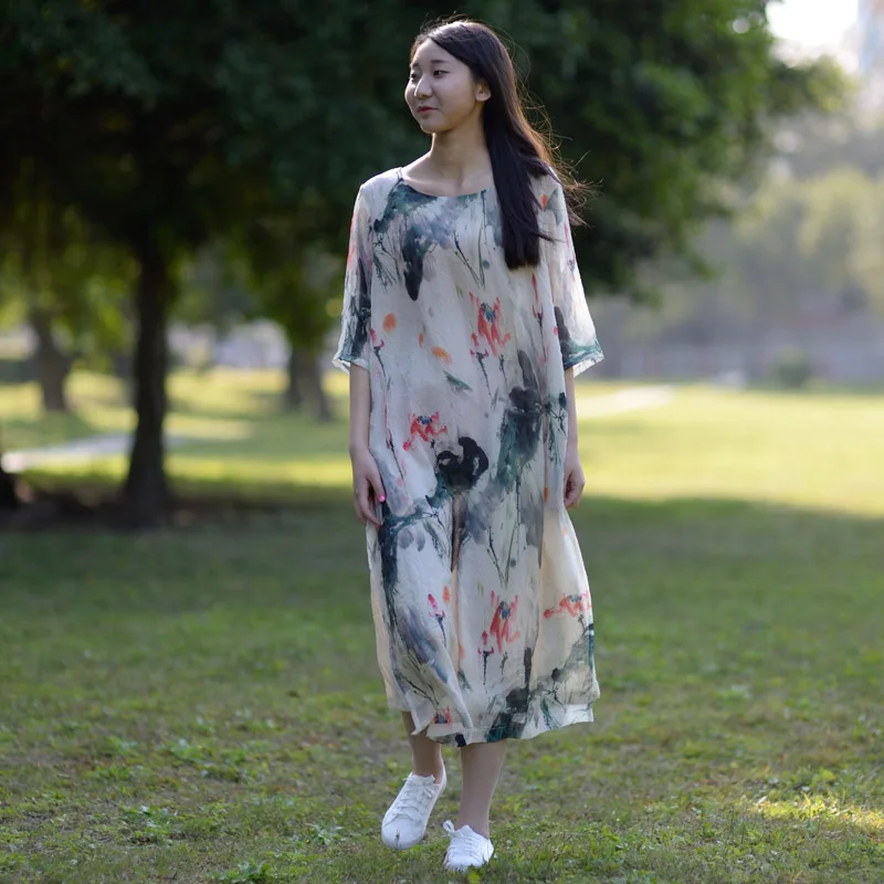 Wholesale Vestidos 2017 Spring Summer Dress Vintage Chinse Ink Painting Women Dress Fairy Vintage Print Silk Cotton O-Neck Party Dress S81 Buy Cheap Vestidos 2017 Spring Summer Dress Vintage Chinse Ink Painting Women Dress Fairy Vintage Print Silk Cotton O-Neck Party Dress S81