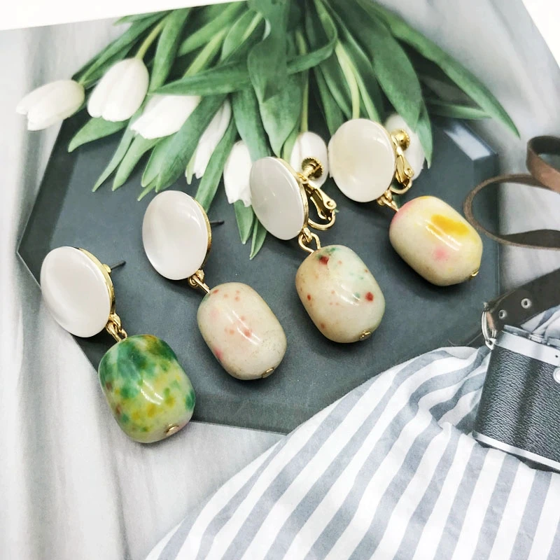 

Free Shipping Sweet Mixed Color Natural Stone Cute Earring