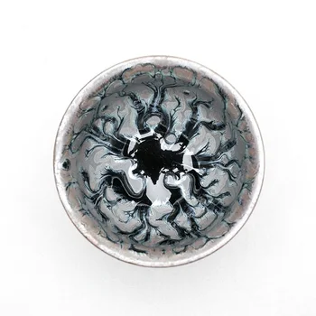 

Jianzhan Unique Tree Style Handleless Tea Cups Grey Clay Tenmoku Glaze for Japanese Tea Ceremony Collection Decoration
