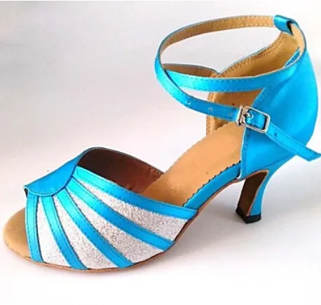 Оптовая продажа женские Обувь для девочек синий блеск Костюмы для бальных танцев Костюмы для латиноамериканских танцев Samba Сальса Ceroc