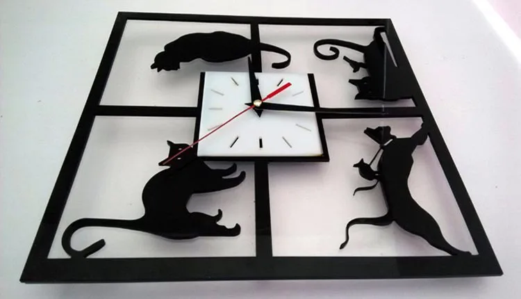 Funlife Черный кот 3D креативный мультфильм декоративный стол простые современные креативные настенные часы зеркальные кварцевые 008