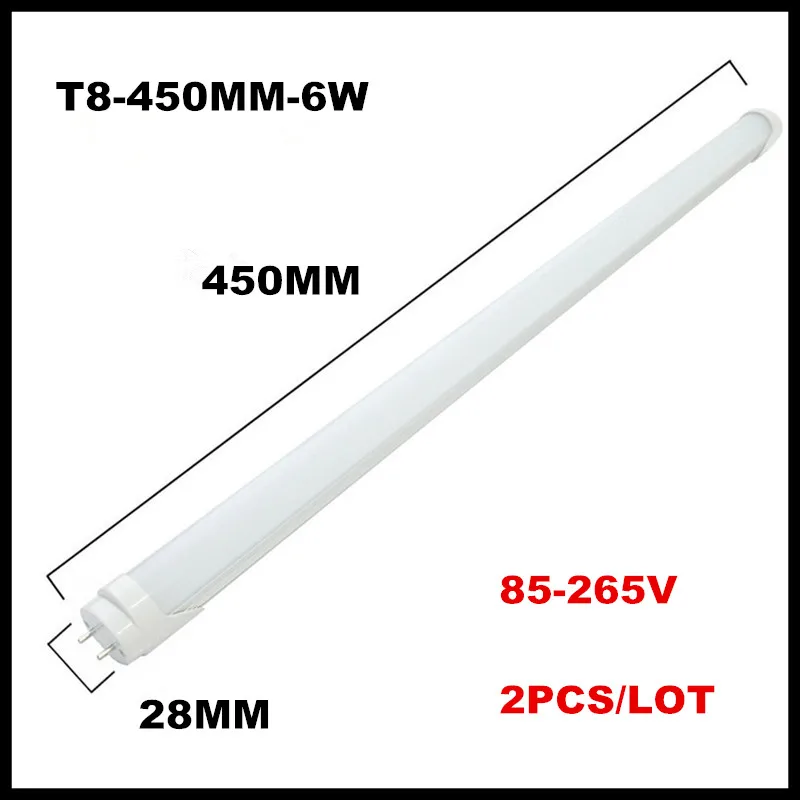 2pcs/lot сид t8 450mm 6w ac85v 265v светильник свет smd фары 2835 образный освещения холодный