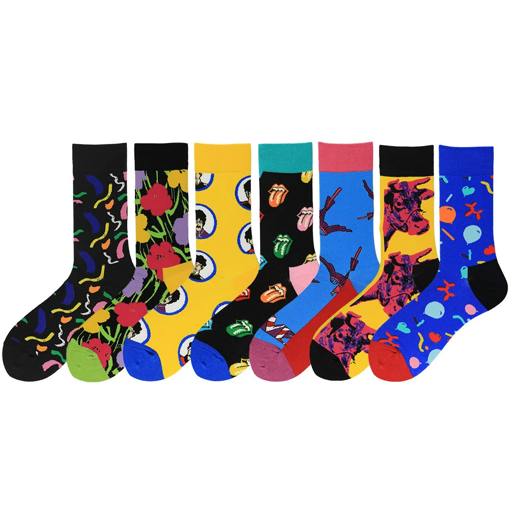 Men Fashion Colorful Happy Socks Cotton Casual Funny Crew Sock Skateboard Hip Hop Stockings