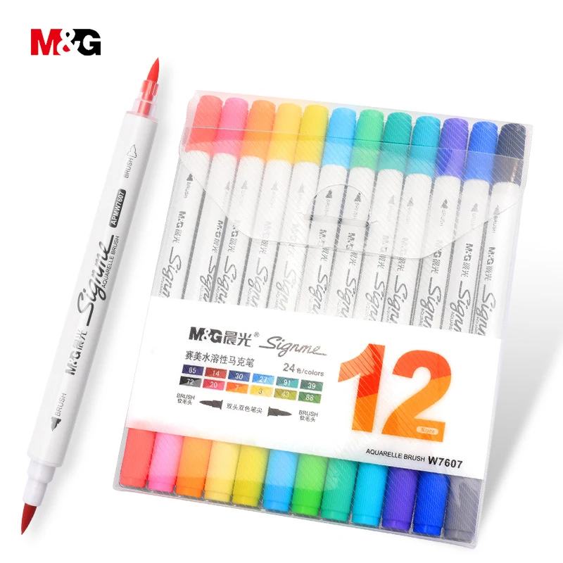 M&G two head watercolor brush marker pens for drawing colored felts art marker liner pen school art supplies stationery office