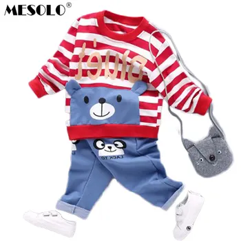 

MESOLO 2019 children's wear boys, girls, stripes, cartoon ears, 2 sets, autumn long sleeves. C1