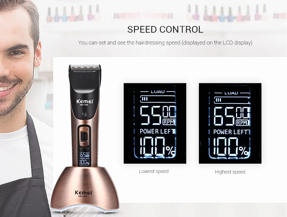 Kemei KM - 7500 Electric Hair Clipper Rechargeable LCD Cordless Adjustable Trimmer Kit
