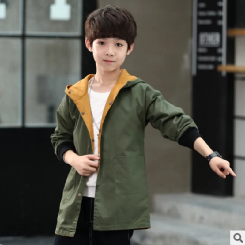 

Boys Two Sides Wearing Trench 2019 New Spring and Autumn Kid Cost Children's 3 Solid Colors Windbreaker Size120-170 ly194