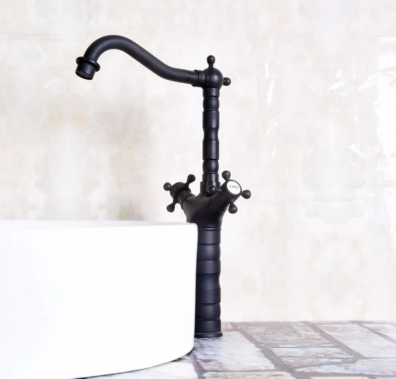 Double Handles Black Color Oil Rubbed Bronze Swivel Spout Kitchen Bar Sink Bathroom Basin Faucet Hot & Cold Mixer Tap anf147