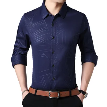 

Shirt Men 2019 Long Sleeve Male Shirt 100% Cotton printing Casual High Quality Business Man Shirts Slim Fit Designer Dress