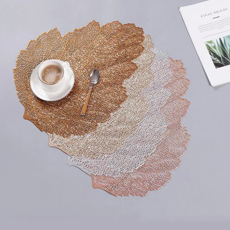 

Restaurant Hotel PVC Placemats Leaf Hollow Non Slip Table Mats Heat-insulated Pad Coaster Home Decoration Dinner Placemat