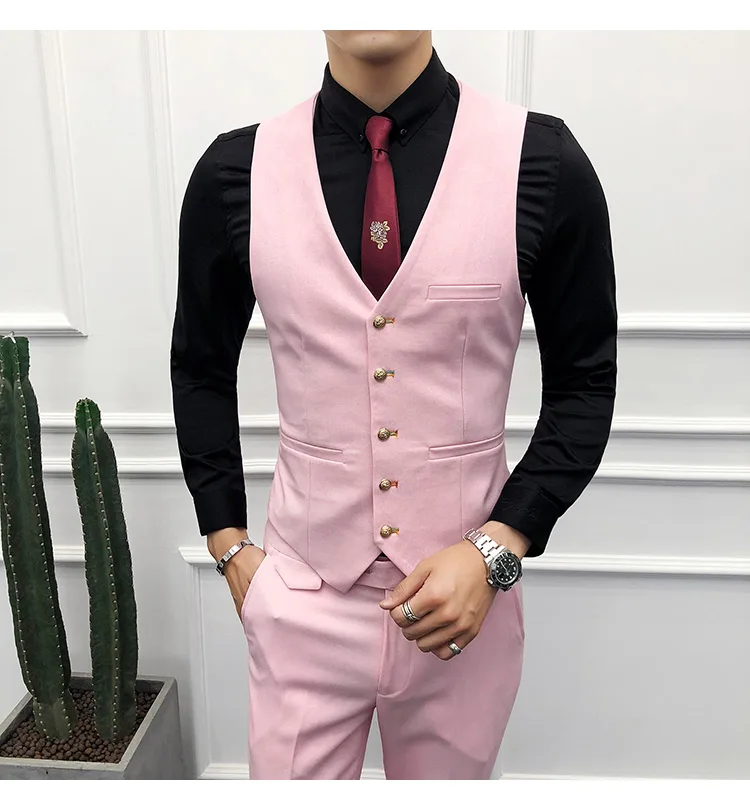 Роскошный мужской свадебный костюм мужские приталеные блейзеры мужские костюмы деловые формальные Вечерние Розовые классические черные(пиджак+ брюки+ жилет