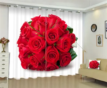 

Curtains red roses Luxury 3D Window Curtains For Living Room Marriage room Bedroom Drapes cortinas Customized size pillowcase