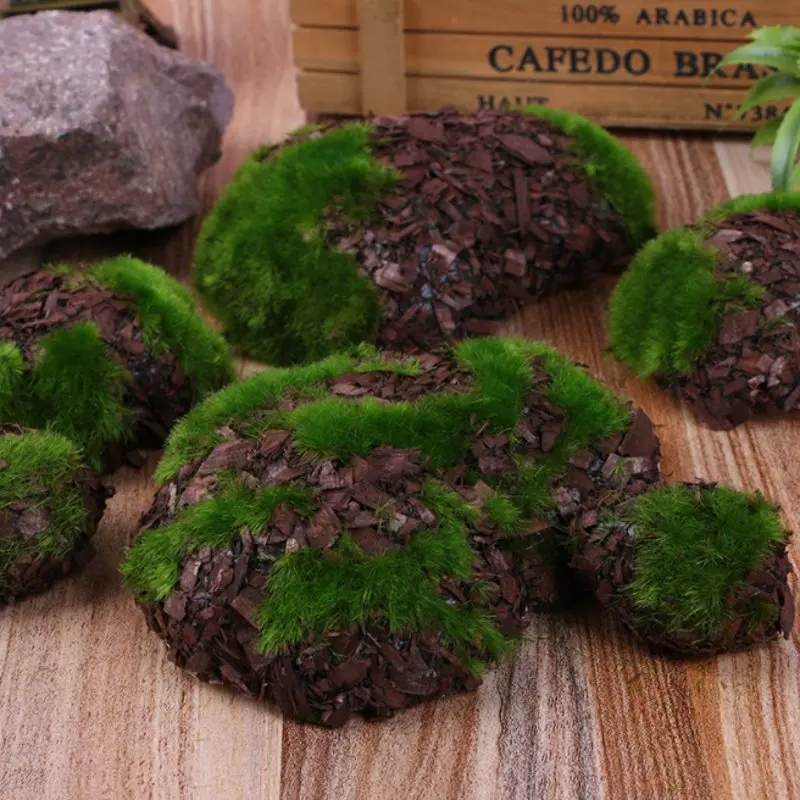 

6pcs/Set Wood Chip Green Foam Moss Stone Fake Rock Artificial Flower Pots Christmas Wedding Home Garden Decoration
