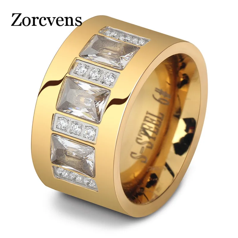 ZORCVENS Новое роскошное высококачественное отполированное кольцо из нержавеющей стали для пальцев свадебное циркониевое кольцо для женщин