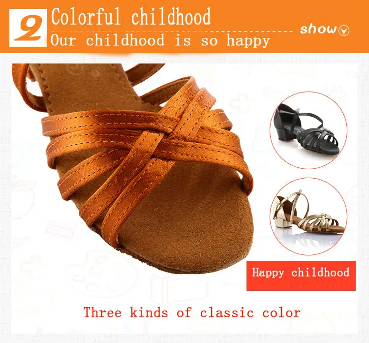 20161031_105043_027Girls Dance shoes Ballroom latin shoes for Children Satin Sports Shoes Deep skin heel 3.5cm Gift bag BD603
