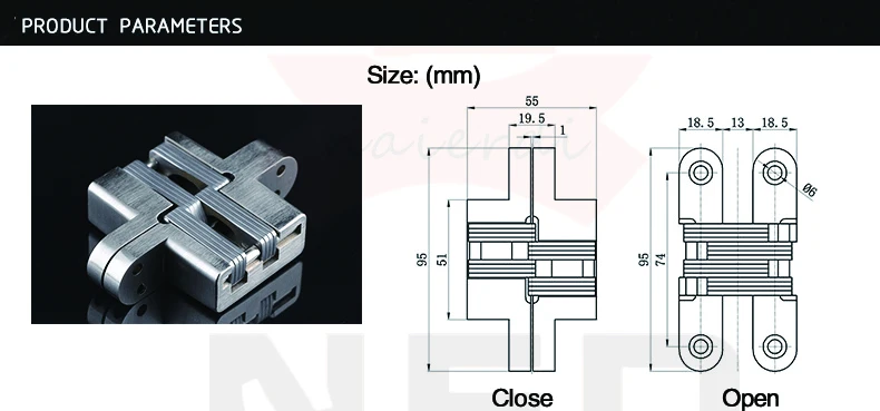 NAIERDI-4011 304 нержавеющая сталь скрытые петли 19x95 мм невидимые скрытые складные дверные петли с винтом для мебельной фурнитуры