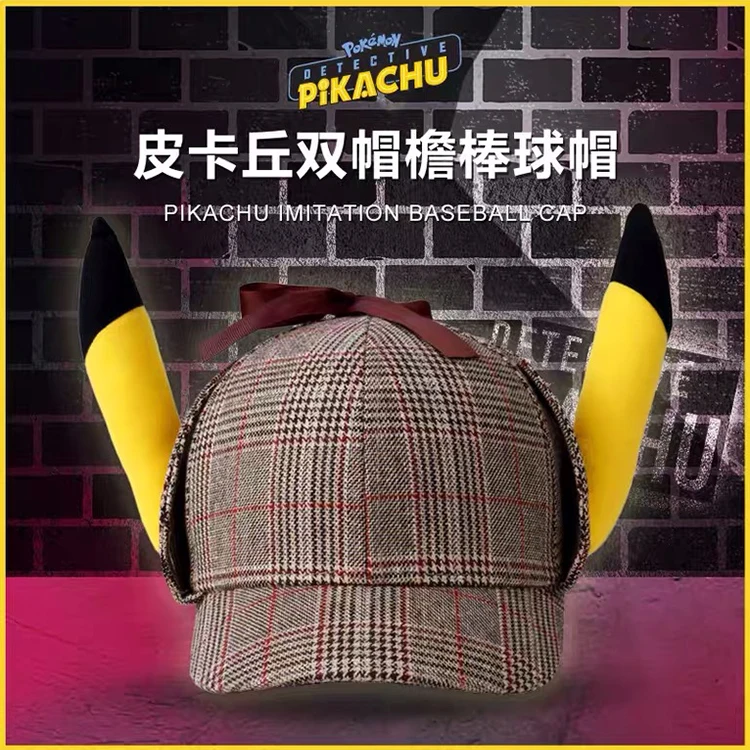 Kaufen Anime Film Pokemon Detektiv Pikachu Cosplay Hüte Nette Pikachu 3D Ohren Baumwolle Kappe Headwear Baseball Cap Sonnenhut