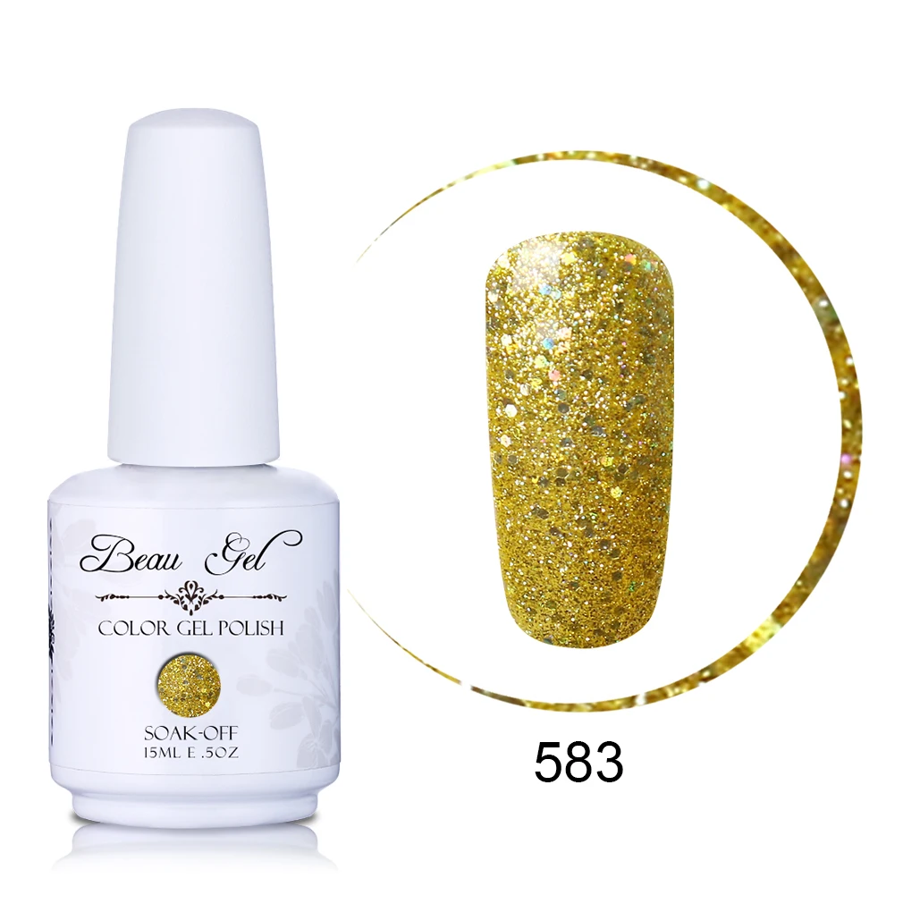 Beau Gel 15ML Nail Art Gel Varnish Semi Permanent Nail Polish Hybrid Gellak Soak Off Glitter UV Gel Nail Polish Enamel Lacquer - Цвет: GNS583