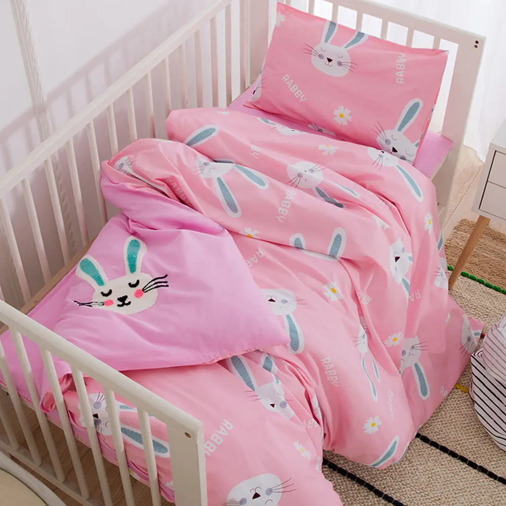 Органайзер для детской кровати, хлопок, 3 шт., Комплект постельного белья, включая пододеяльник, наволочка, мультяшный принт, набор постельных принадлежностей для детской кроватки - Цвет: rabbit