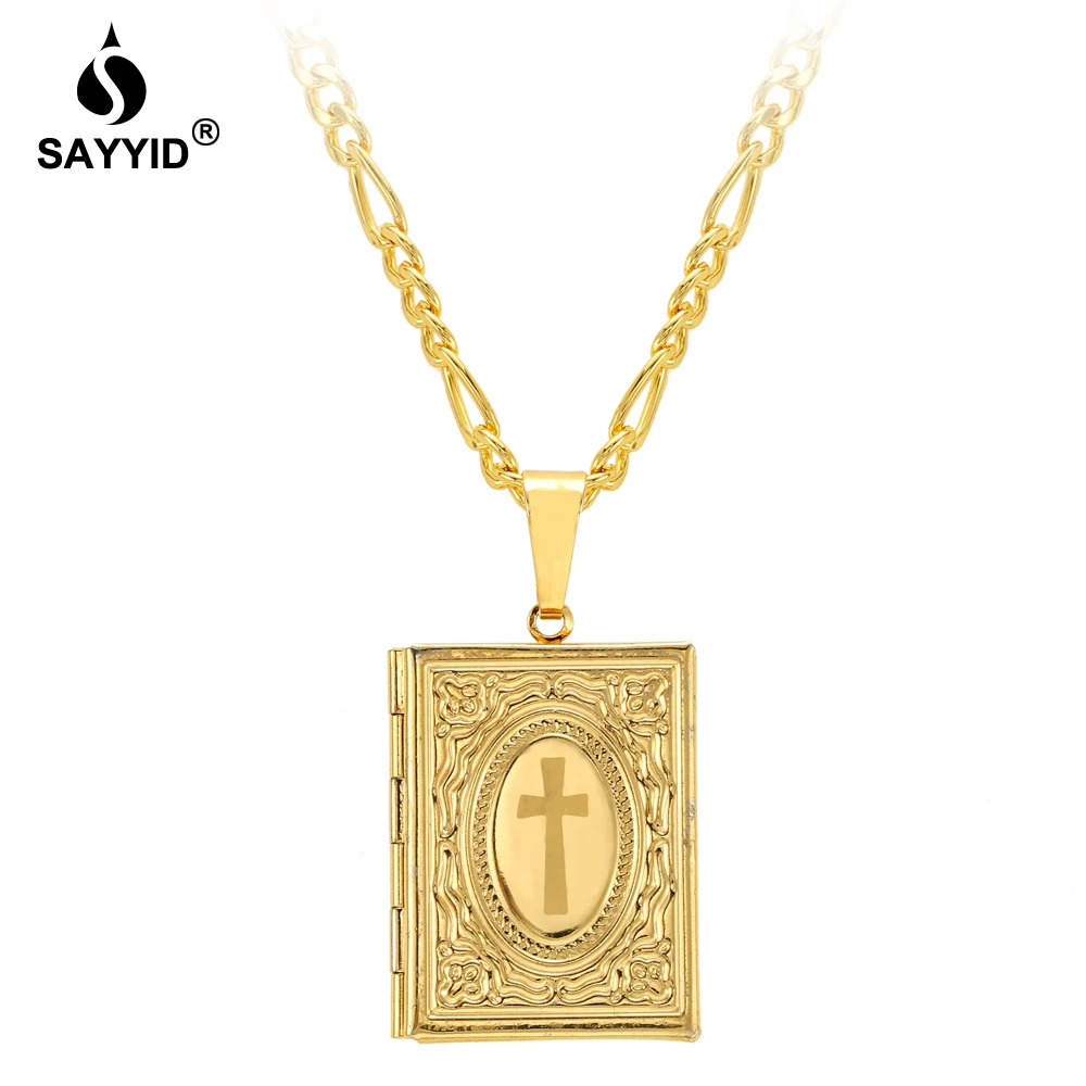 

SAYYID Design Large Size Cross Pendant Necklace for Christian Men and Women Memorial Emotional Collectible Photo Necklace N20LL