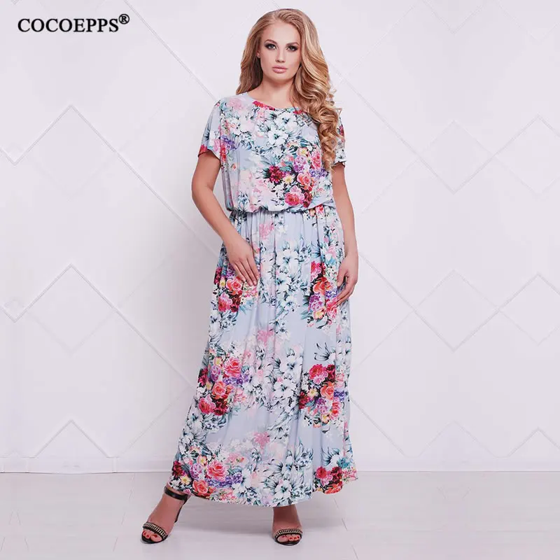 

2019 New Long Dress for women Plus Size summer Dress Floral Print Party Chiffon Vestido large big Size Casual Maxi dress 5XL 6XL